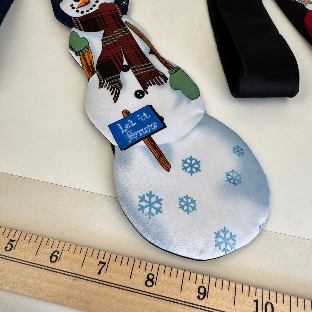 2 Vtg Holiday St Nicks Tie Shop Snowman Shape Santa Christmas Tree Polyester